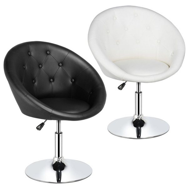Modern Round Bar Stool Back Tufted Swivel Chair Vanity Barstool Lounge Pub White Wish Modern Round Bar Stool Back Tufted, White Chair For Vanity