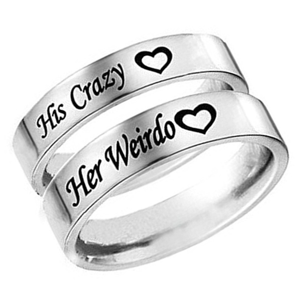Matching Couple Rings – 'His Crazy Her Weirdo' Titanium Stainless Steel, Hypoallergenic, With Gift Box - View #11
