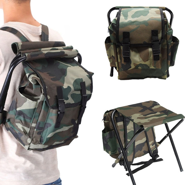 Fishing Chair Folding Chair Backpack Camouflage Bag Portable Folding Stool  Backpack Outdoor Bifunctional Fishing Bag And Chair