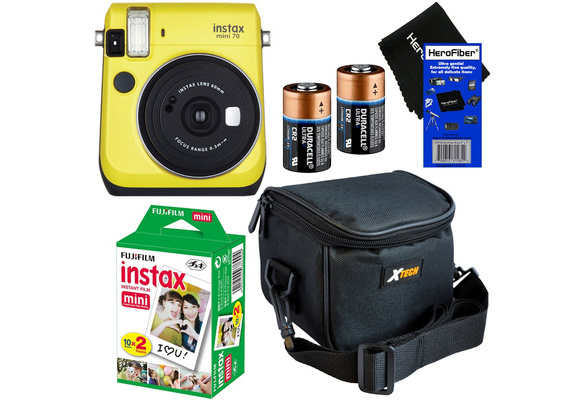 Fujifilm Instax Mini 70 Instant Film Camera (Canary Yellow) + Fujifilm  Instax Mini Instant Film (20 sheets) + 2 CR2 Lithium Batteries + Xtech  Padded