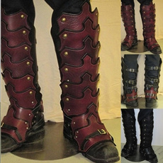 Steampunk Medieval Gladiator Armadura de cuero Vintage gótico Chapado en correa Hebilla Grebas LARP Spartacus Warrior Leg Armor Elegante Juego de roles Polainas Accesorios para disfraces de cosplay