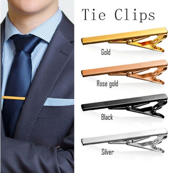 4pcs/Set Classic Gift Gentleman Plain Tie Clasp Necktie Clip Bar Silver 