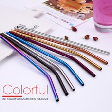 Fashion 4 Pcs Multicolor Stainless Steel Metal Drinking Straw Reusable Straws + 1 Cleaner Brush Kit