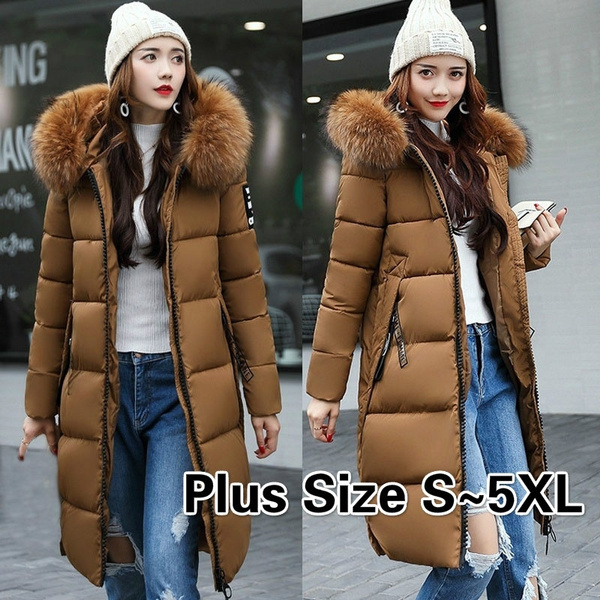 2018 Cotton coat women s large fur collar long section slim thick women s cotton padded knee down jacket Plus Size S 5XL