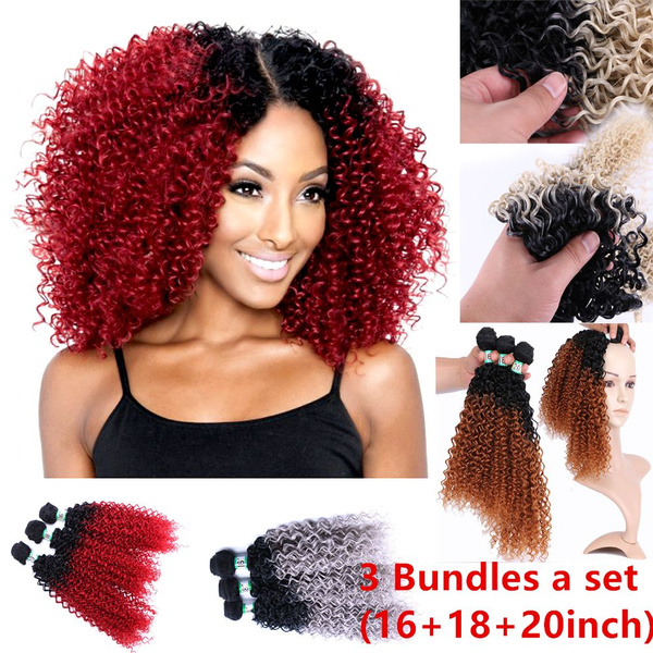 Brazilian Afro Two Tone Kinky Curly Weave Synthetic Hair Brazilian Kinky Curly  Hair Brazilian Hair Weave Hair Extensions Synthetic Wigs (16+18+20inch) |  Wish