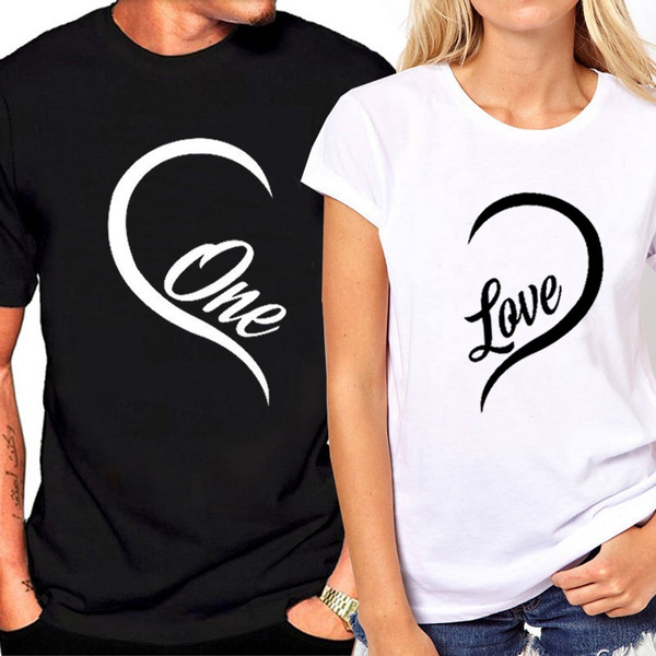 Fashion Couples Tee Shirts One Heart Love Printing T-shirt Matching Couple Tshirt Short Sleeve Shirts Honeymoon Gift | Wish