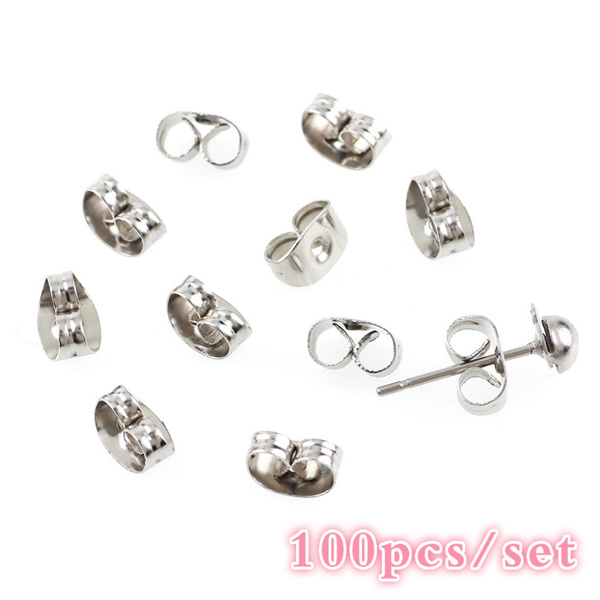 100 Pieces Stainless Steel Earring Back 4x6mm Silver Tone Metal Earback  Earring Stopper for Findings Diy Jewelry Making