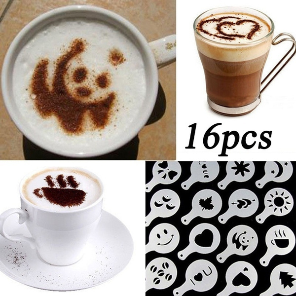 16Pcs Coffee Latte Art Stencils DIY Decorating Cake Cappuccino FoamTool ...