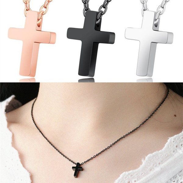 Simple Style Small Tiny Cute Cross Pendant Silver / Black / Rose Gold  Exquisite Choker Necklace 316L Stainless Titanium Steel Women Fashion  Jewelry From Milkle Gift