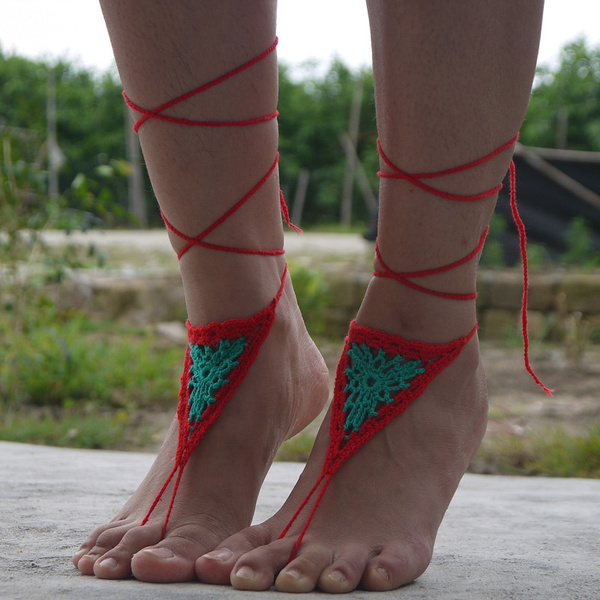 Gothic Barefoot Sandals Red With Green 