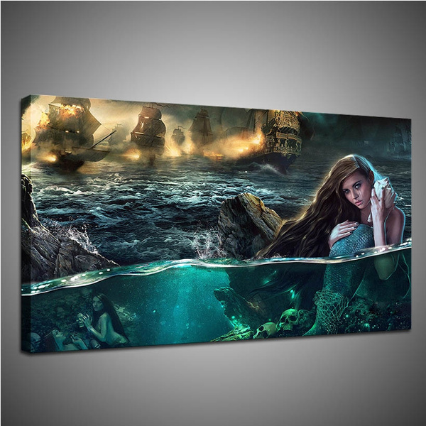 Hot Unframed Mermaid Pirate Ship Home Decor Wall Art Canvas Print Painting Fashion Decor Hanging Hd Pictures Large Size 20inchx30inch Wish