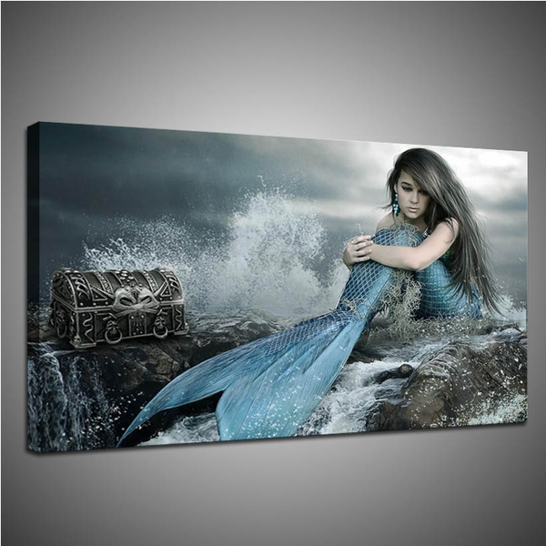 No Frame Lonely Mermaid Home Decor Wall Art Canvas Print Painting Fashion Hanging Hd Pictures Wish - Mermaid Home Decor