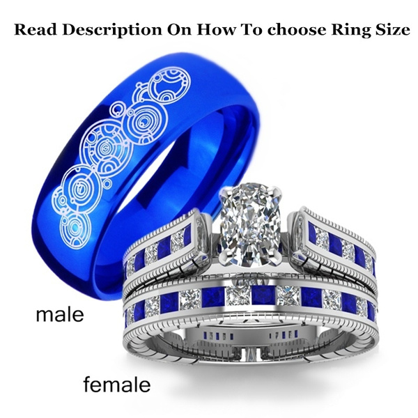 Heart White&Blue Sapphire Wedding Promise Band Ring 18K Silver White Gold Filled 