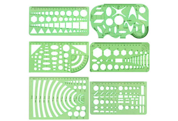 6Pcs/set Plastic Measuring Templates Geometry Stencils Template Geometric  Rulers Stationary Tool Kit for Office and School, Building Formwork,  Drawings Drafting Templates