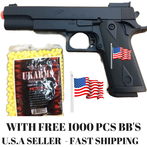 Black Full Size 11 Scale Spring Airsoft Gun Pistol With Free 1000 Bbs Wish 3936