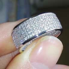 Luxury 10kt White Gold Filled 256pcs White Sapphire Diamond Birthstone Ring Men's Women Wedding Engagement Band Ring Jewelry Gift
