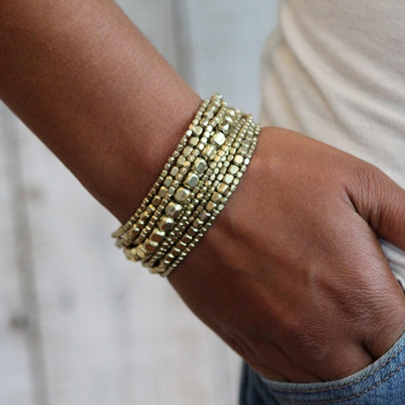 Petals & Beads Stretch Bracelet, Gold main image 1