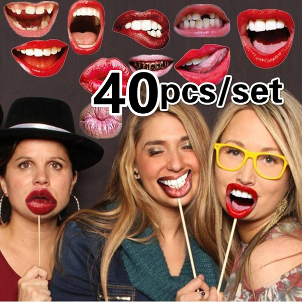 40pcs Lip Mouth DIY Funny Photobooth Props Wedding Decoration Funny Lip  Mouth DIY Photo Booth Funny Mouth Lips Photo Booth Prop with Stick Selfie  Props Accessories for Birthday Wedding Graduation Party and