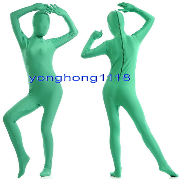 Unisex Green Spandex Suit Catsuit Costumes Sexy Women Men Tights