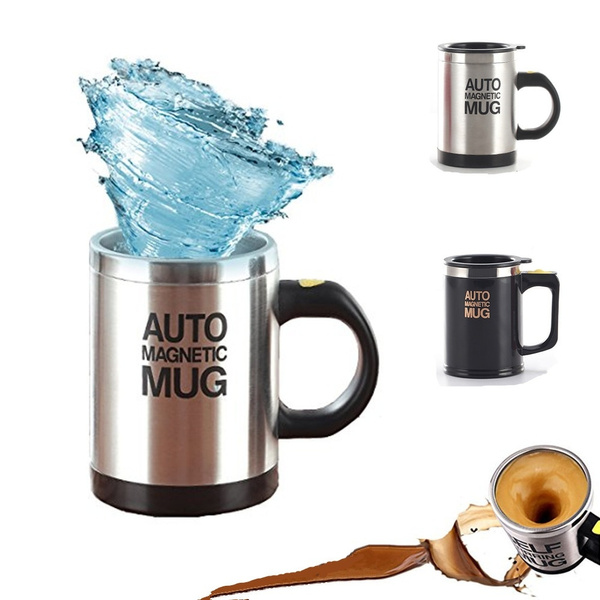 AUTO MAGNETIC MUG - Magnetic Self Stirring Cup Electric Stainless Steel  Automatic Mixing for Traveling Morning, Office Men and Women, MS-A004M  Black
