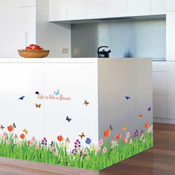 Wall Stickers Grass Butterfly Removable Art Vinyl Decal Mural Home Room Decor 