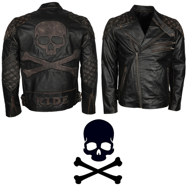 Black Leather Jacket For Men : Leather Biker Jacket Skull