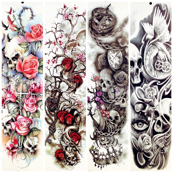 Big Body Arm Tree Branch Flower Temporary Tattoo Sleeve Petal Women  Shoulder Fake Waterproof Tattoo Sticker Skull Rose Birds | Wish