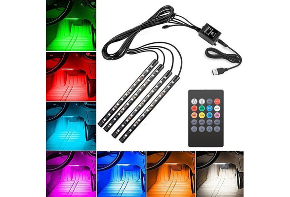 Led Car Lights Interior,Car LED Strip Light 4 Pieces 48 LED DC 12V Multicolor Car Interior Music Light LED Underdash Lighting Kit with Wireless Remote Control Including Car Charger SG