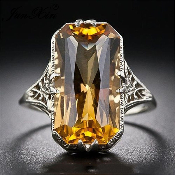 Golden Topaz & Diamond Ring in Sterling Silver – jugnie.com