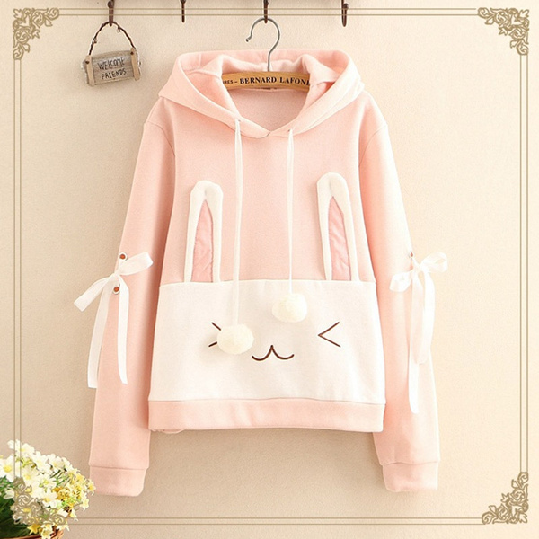 Harajuku Kawaii Hoodies Women Clothing Sweatshirts Spring Cute Rabbit 