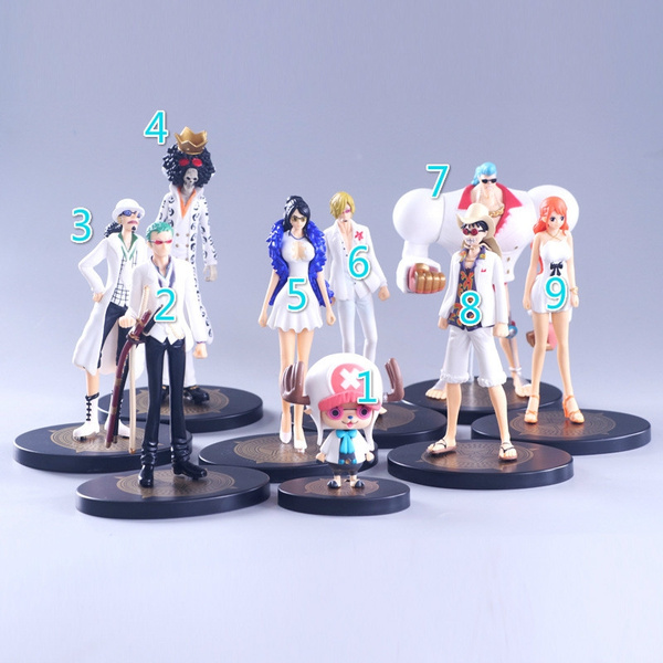 9 PCS/SET Anime DXF One Piece Film Gold Characters with White Cloth Luffy  Figure Collection Toys