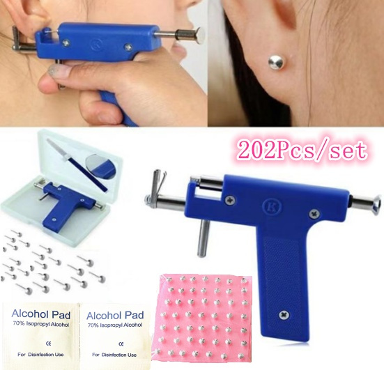 202pcs/lot Professional Steel Ear Nose Navel Body Piercing Gun Earring ...