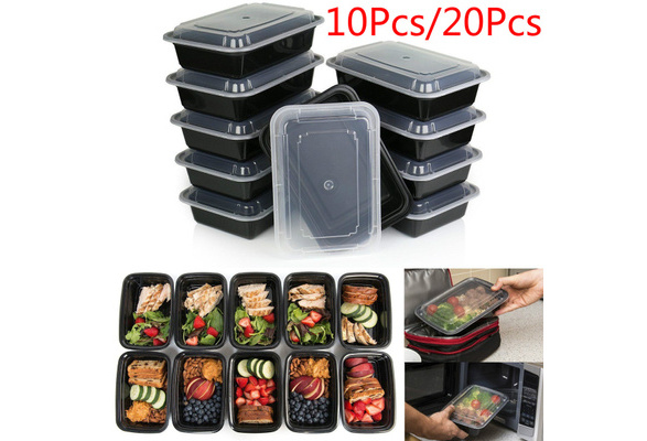 10/20pcs Disposable Meal Prep Containers 3-Compartment Food