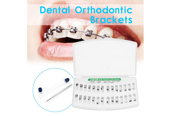 Akozon Slot Screwdriver with 28 pcs Dental Orthodontic Brackets Active Self Ligating Brackets Braces Mini Roth 0.022 Slot 3 with Hook
