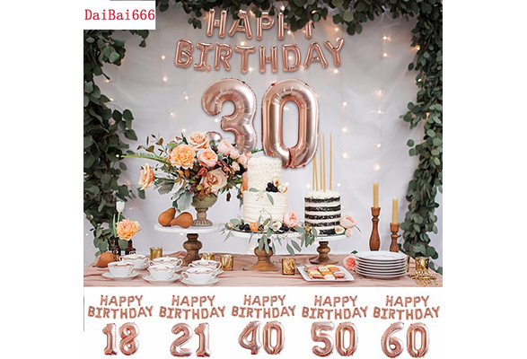 Polka Dot Sky Happy Birthday Bunting Rose Gold Banner 18,21,30,40.50,60th Party 