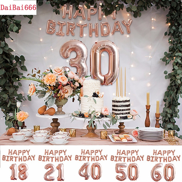 Rose Gold 16/18/21st/30/40/50/60th Foil Number Happy Birthday Balloon Decoration