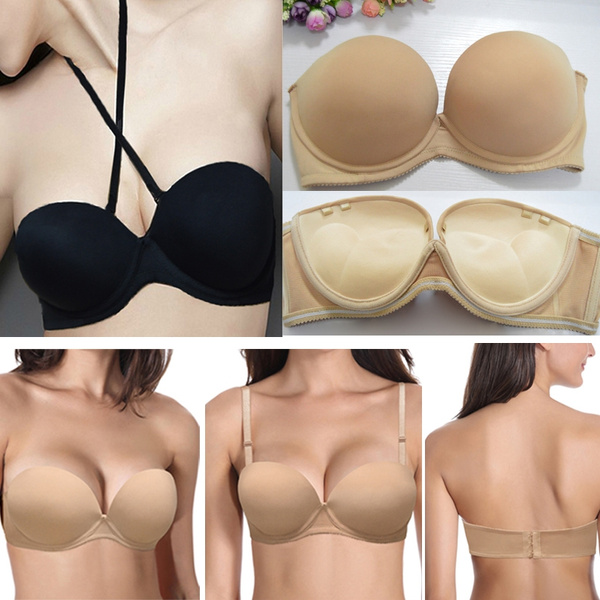 Super Multiway Strapless Bra Thick Padded Push up Underwire A-D Cup Women  Brassiere