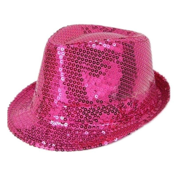 Unisex Fedora Trilby Sequin Gangster Glitter Top  Hat With Bow Tie Fancy Party 