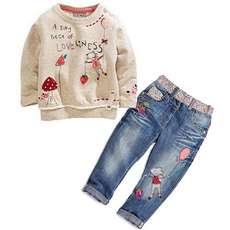 2018 Kids Baby Children Girls Autumn Clothing Long Sleeves Sweater + Jeans suit Cartoon Set Denim Pants Outfits 2-7Y