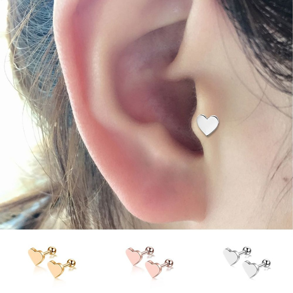 2Pcs Surgical Steel Heart Piercing Earrings Cartilage Ear Studs Tragus Earrings