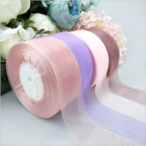 1P 4cmX45m Solid Color Organza Satin Ribbons Roll Gift Wrapping Packing Box  Material Party Decoration Christmas Ribbons Home DIY Supplies