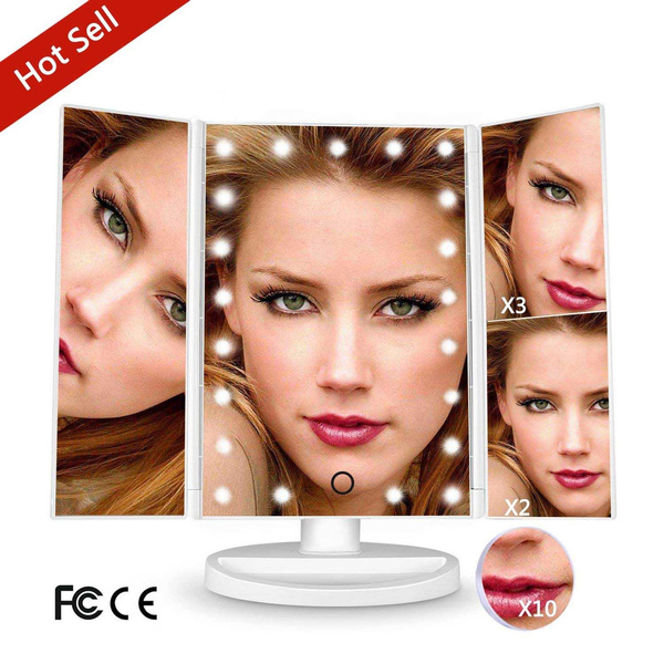 Led Vanity Mirror Professional, Tri Fold Makeup Vanity Mirror With 21 Dimmable Touch Led Lights