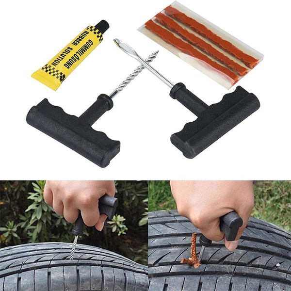 Tubeless Tyre Tire Puncture Repair Plug Kit Needle Patch Fix Tools Car ...