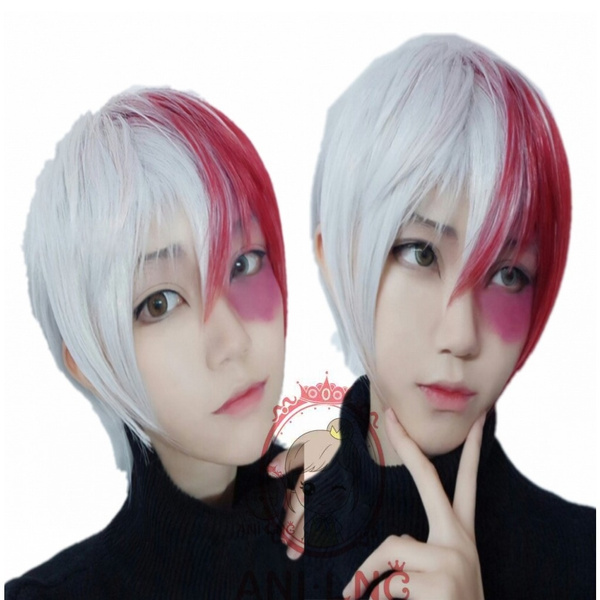 My Hero Academia Todoroki Shoto Short Straight 35cm Cosplay Wig White/Red Color Men Party Synthetic Hair | Wish My Hero Academia Todoroki Shoto Short Straight 35cm Cosplay Wig White/Red Color Men Party Synthetic Hair | Wish