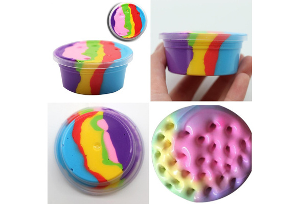 Glossy Cotton Clicky Rainbow Puff Slime Borax Kids Adult Stress Relief Toys Gut