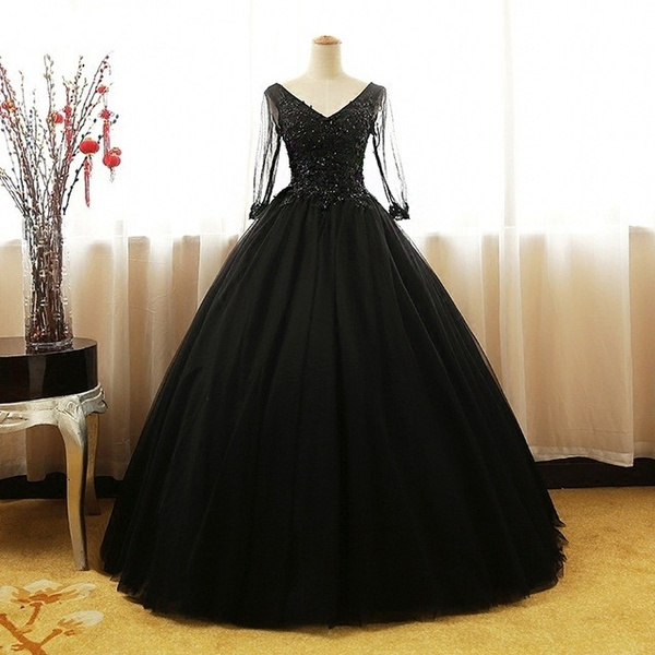 long black princess ball gown