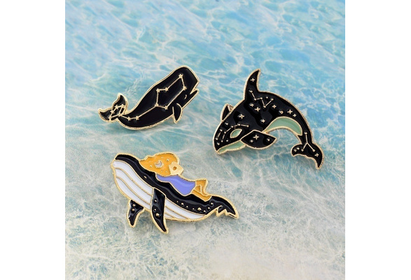 aloyrHe Whale Shark Brooch Cartoon Whale Constellation Sea Shark Star Marine Bio Enamel Denim Lapel Badge Pins Kids Friend Jewelry Gifts 