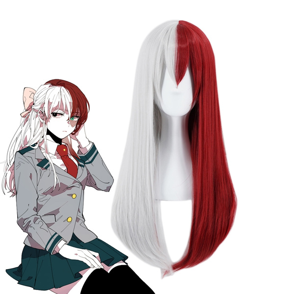 My Hero Academia Todoroki Shoto Women Long Wig Cosplay Costume Boku no Hero Academia Red and White Hair Halloween Party Wigs | Wish My Hero Academia Todoroki Shoto Women Long Wig Cosplay Costume Boku no Hero Academia Red and White Hair Halloween Party Wigs | Wish