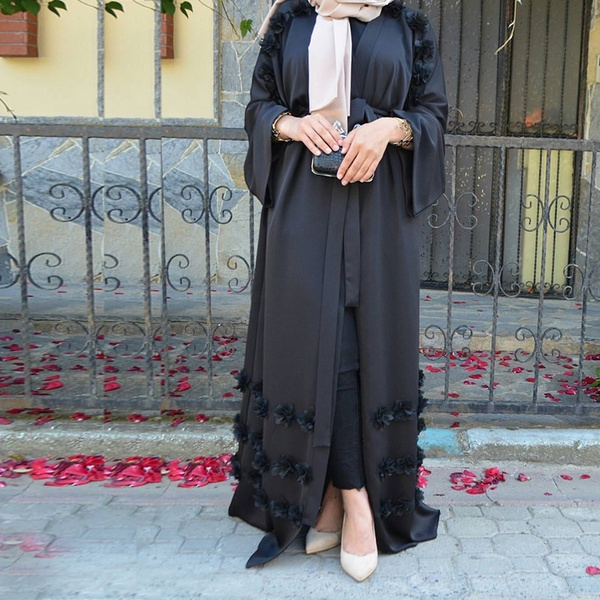 Dubai Style Women Cardigan Abaya Robe Muslim Islam Open Front Maxi Kaftan Dress 