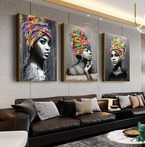 3 Pcs African American Black Portrait Art Painting Afro Women Poster Canvas Painting Black White Beautiful Figure Picture For Living Room Wall Decor Wish